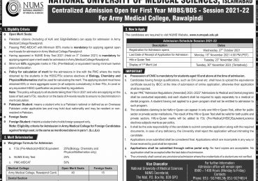 CMH Lahore Medical And Dental College Admission 2021-22 MBBS, BDS Form
