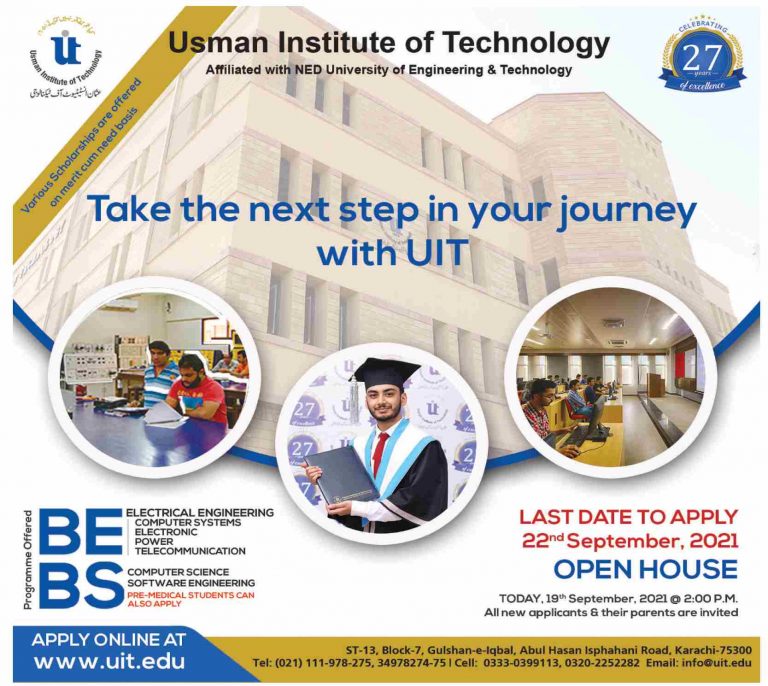 Usman Institute Of Technology UIT Admission 2022 Online Form
