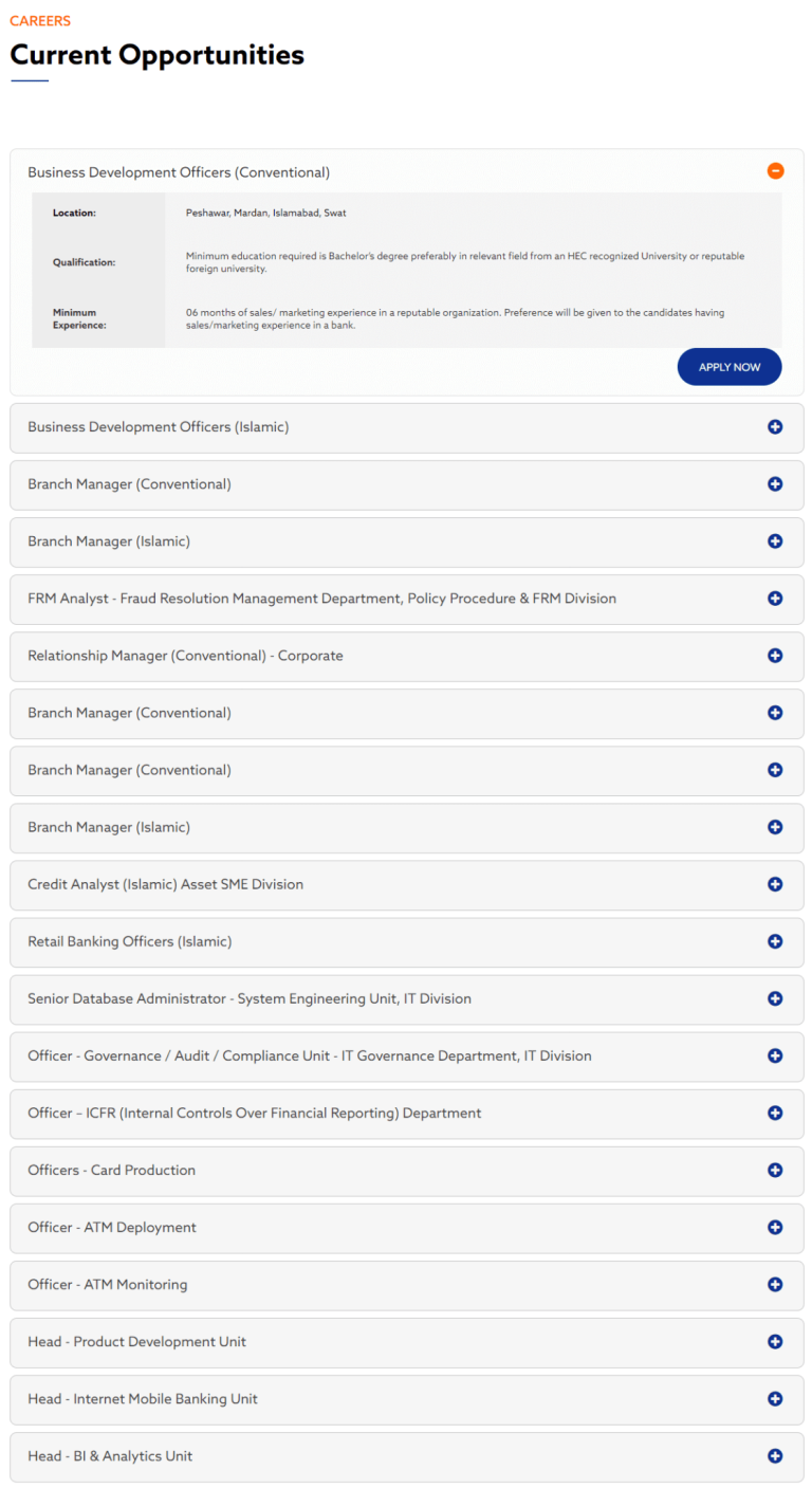 BOK Jobs 2025 Bank of Khyber