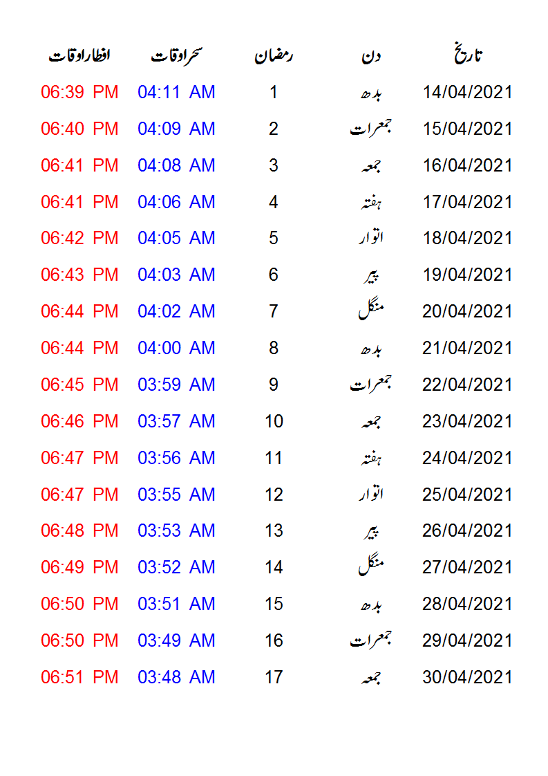 Islamabad Ramadan Calendar 2021 Sehri And Iftar Time Fiqa Jafria, Hanafi