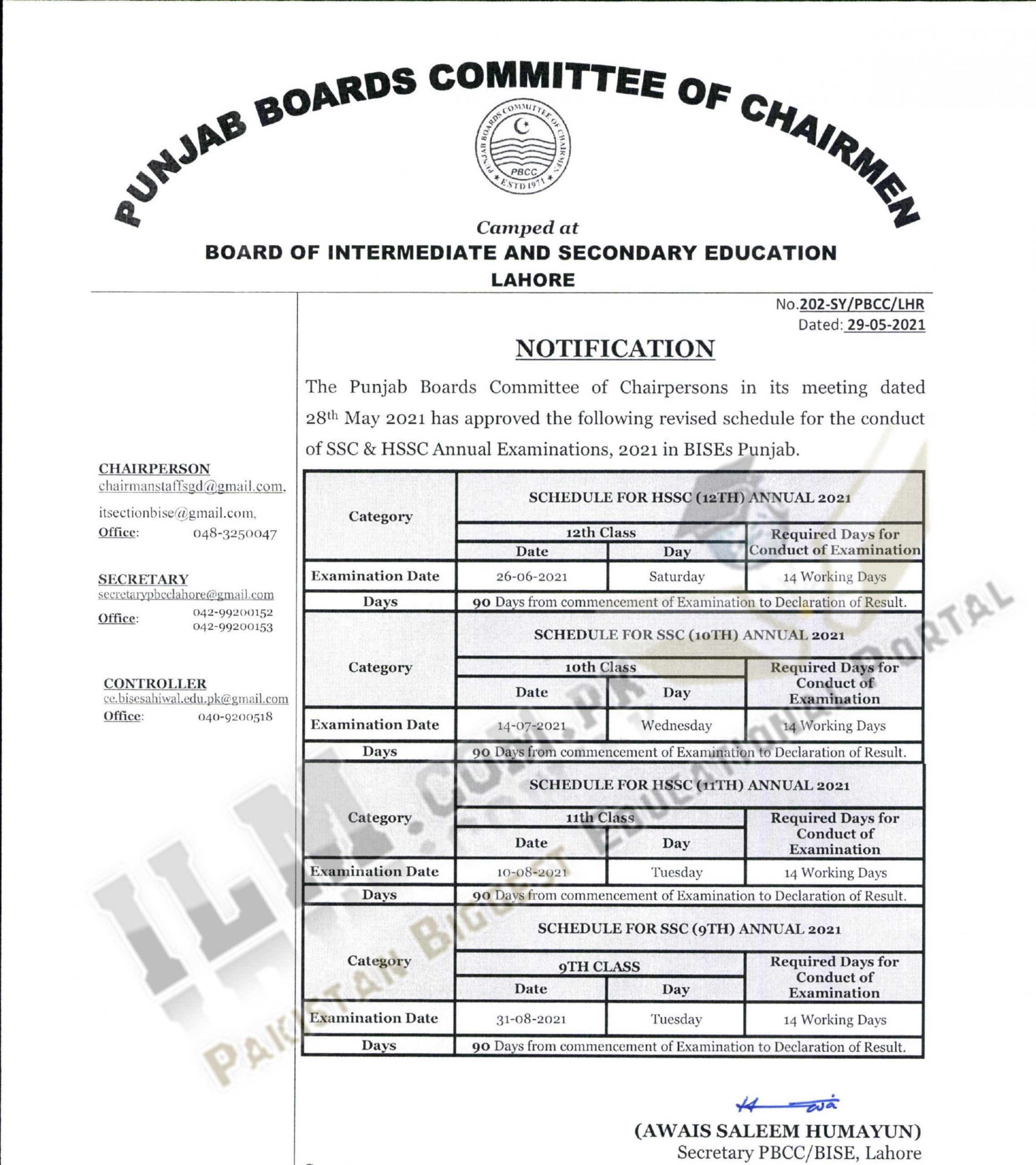 Bise Rawalpindi Board Matric 10th Class Date Sheet 2021