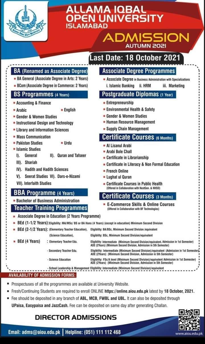 AIOU Admission Schedule 2024