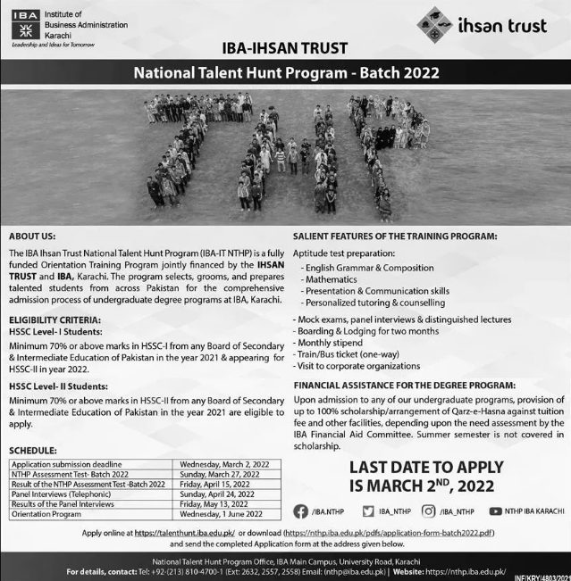 IBA Sukkur Talent Hunt Program 2022 Form, Last Date, Test Result