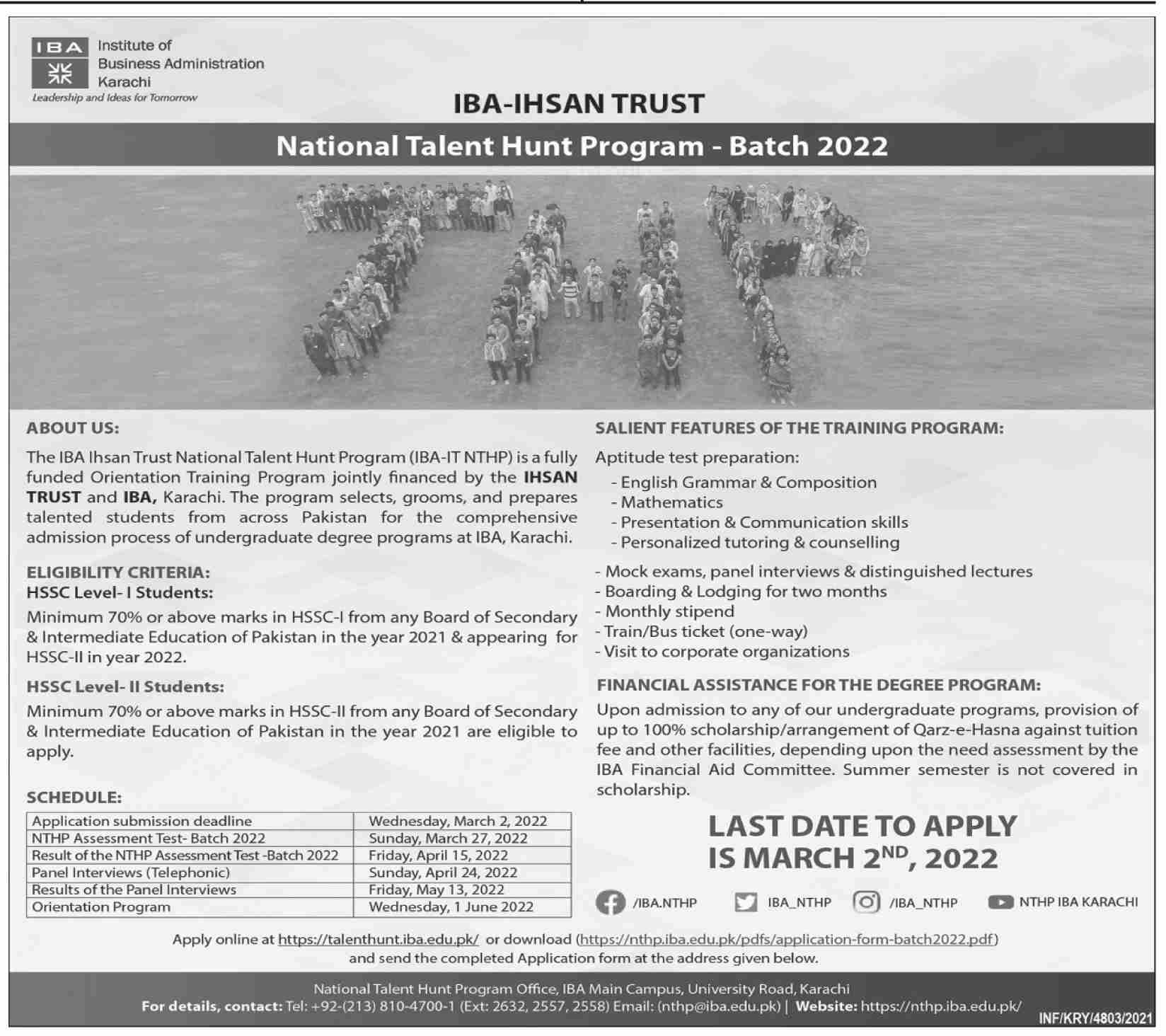 Institute Of Business Administration IBA Karachi Admission 2022