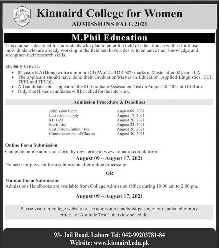 Kinnaird College Postgraduate Admissions 2022