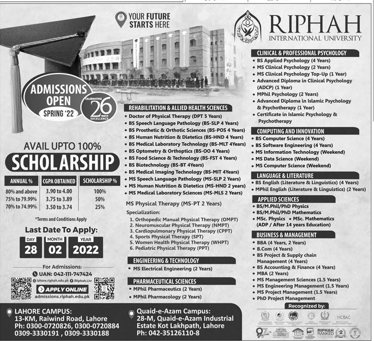 Riphah International University Faisalabad Admission 2022