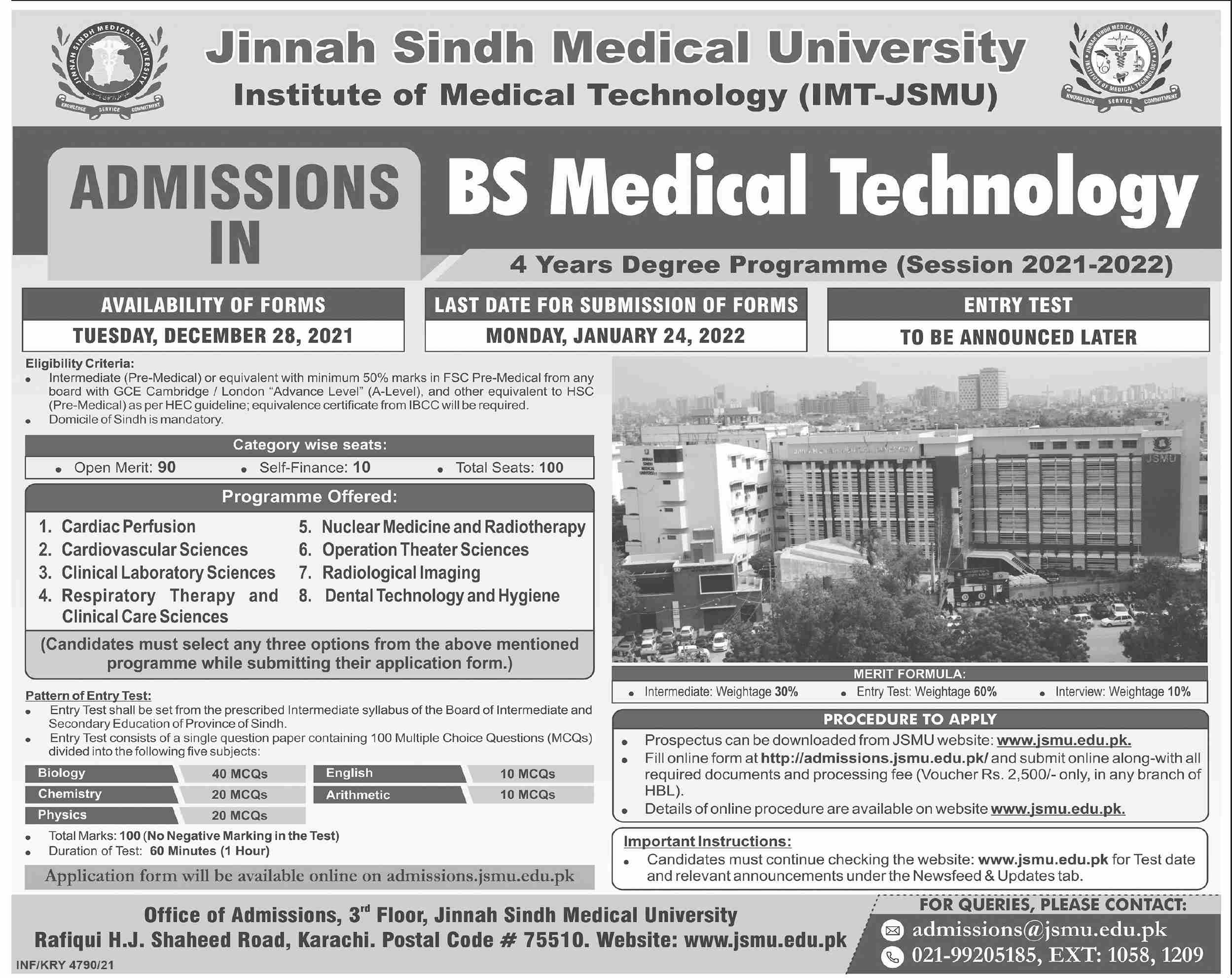 Jinnah Sindh Medical University Karachi Admission 2022