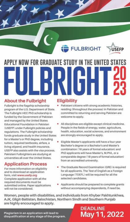 USEFP Fulbright Scholarship 2022 Pakistan Application Form