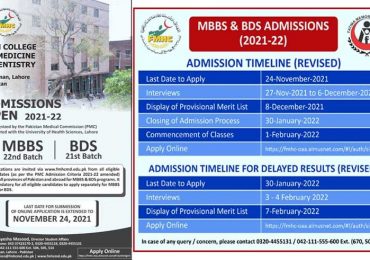 FMH College Of Medicine And Dentistry Admission 2021-22 MBBS, BDS