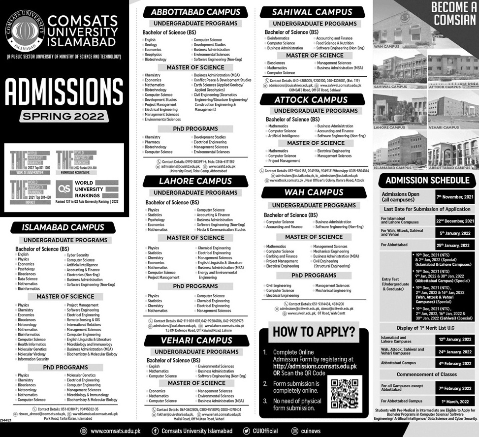 COMSATS Abbottabad Admission 2022