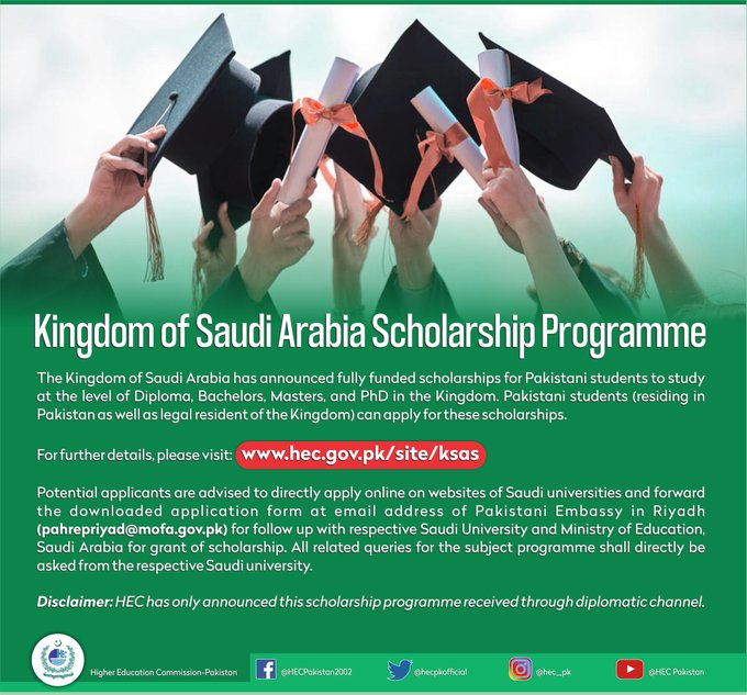 Kingdom of Saudi Arabia Scholarship 2022 For Pakistani Students Online Apply Last Date
