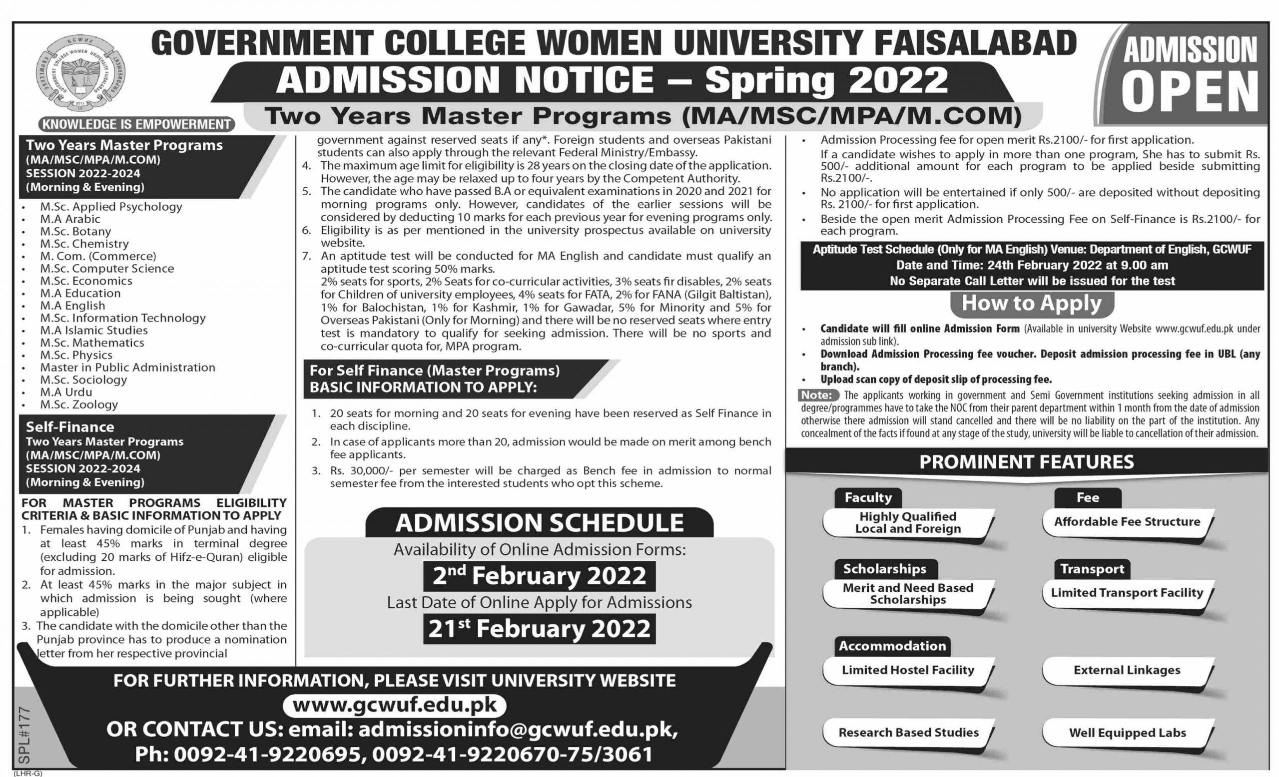 Government College Women University Faisalabad Admission 2022