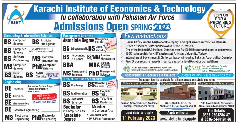 PAF KIET Admissions 2025 Karachi Institute of Economics & Technology