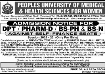 Peoples University Of Medical And Health Sciences For Women Admission 2023