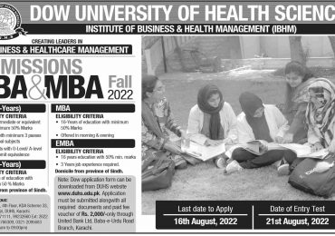 Dow University BBA, MBA Admission 2022