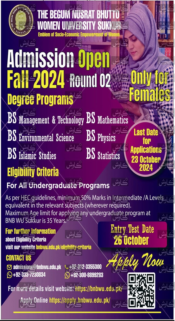 Begum Nusrat Bhutto University Sukkur admission