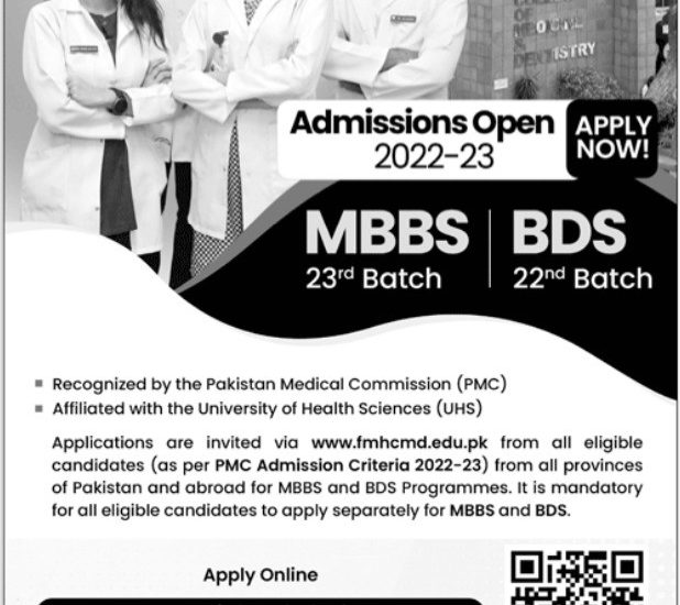 FMH College Of Medicine And Dentistry Admission 2022-2023 MBBS, BDS