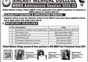 Sialkot Medical College MBBS Admission 2022