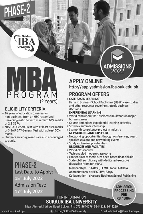 IBA Sukkur Merit List 2022 Institute of Business Administration