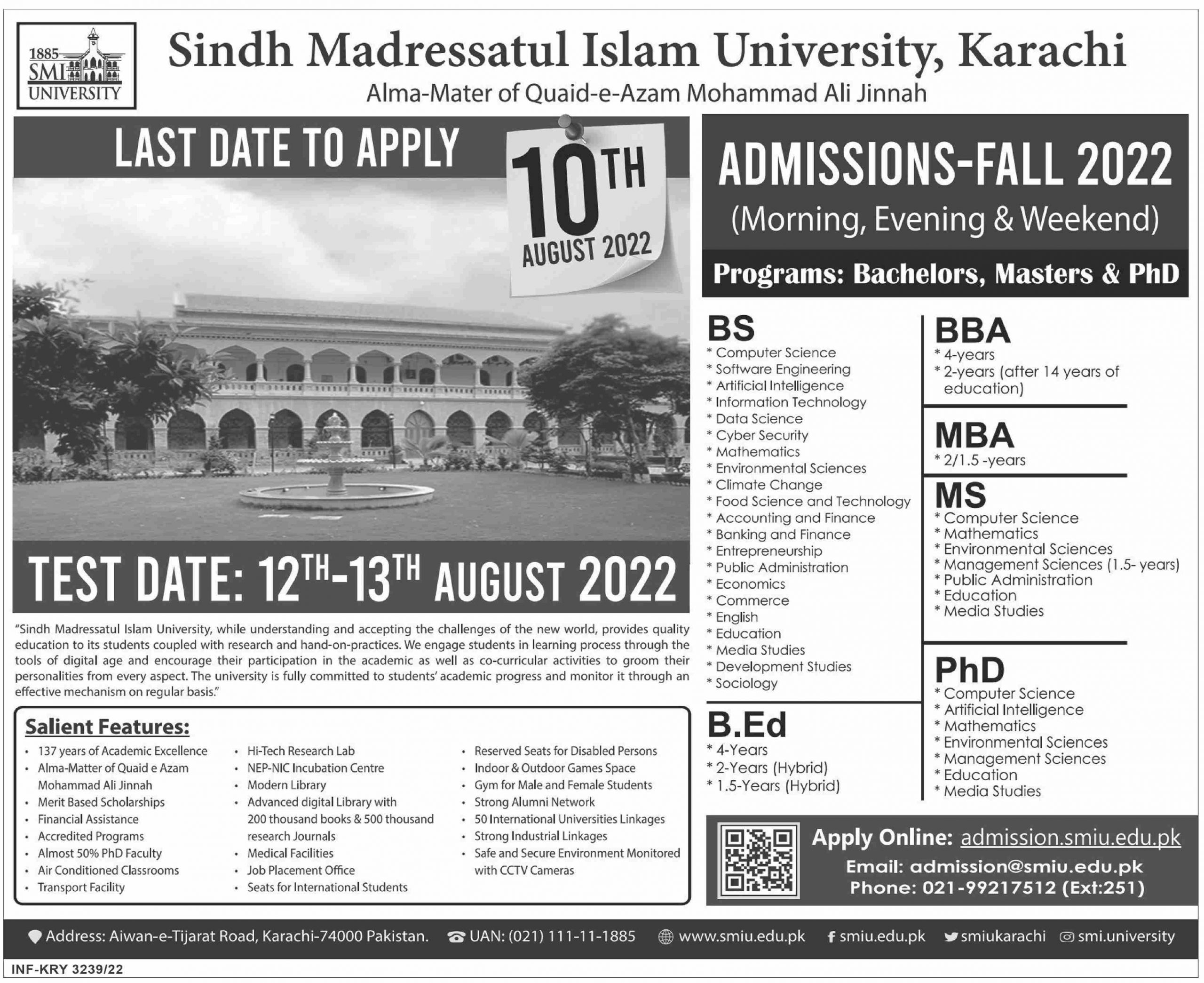 Sindh Madressatul Islam University Merit List 2022