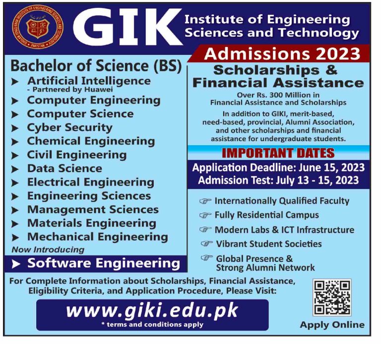 GIKI Undergraduate Admissions 2025 Form | Fee Structure