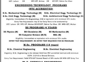 Muhammad Nawaz Sharif University of Engineering Multan Admission 2022