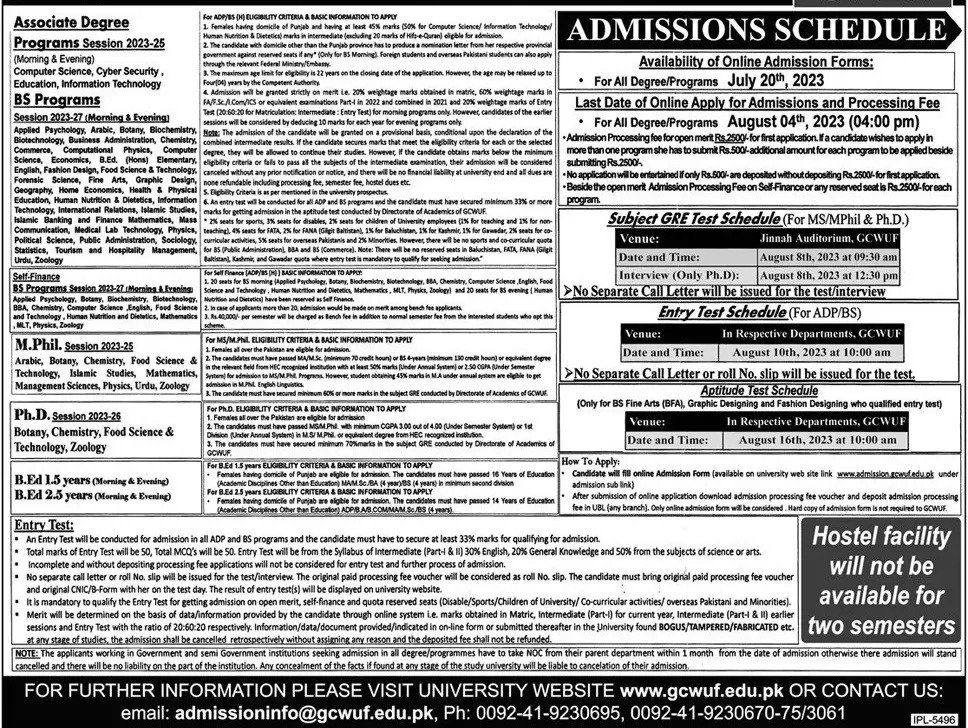 Govt College for Women Madina Town Faisalabad Admissions 2023