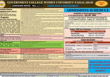 Government College Women University Faisalabad Admission 2023
