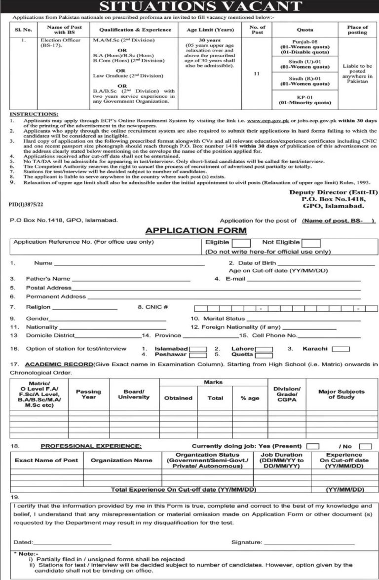 election-commission-of-pakistan-ecp-jobs-2024-form