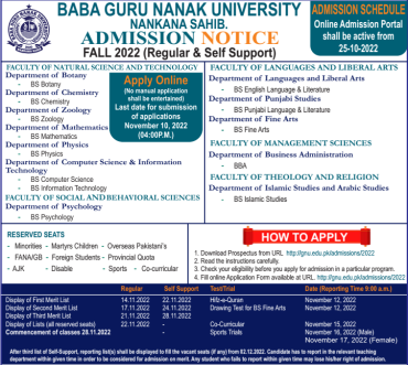 Baba Guru Nanak University Admission 2023 Last Date