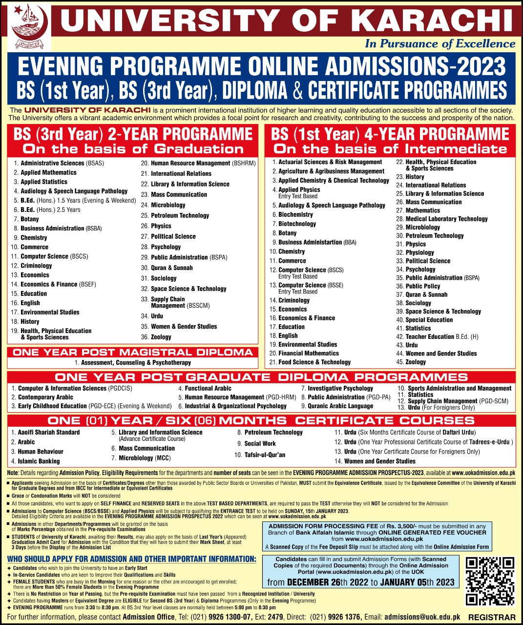 Karachi University Admission 2023
