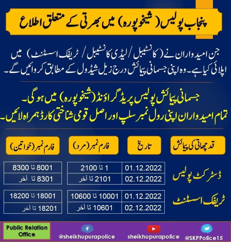 Punjab Police Physical Test Date 2023