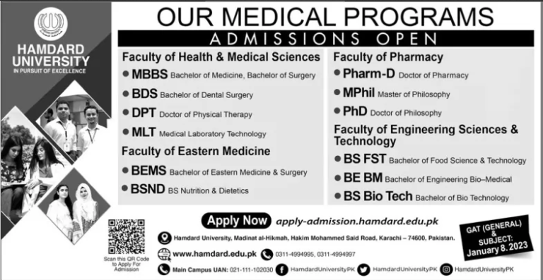 Hamdard University Karachi GAT Entry Test Result 2025