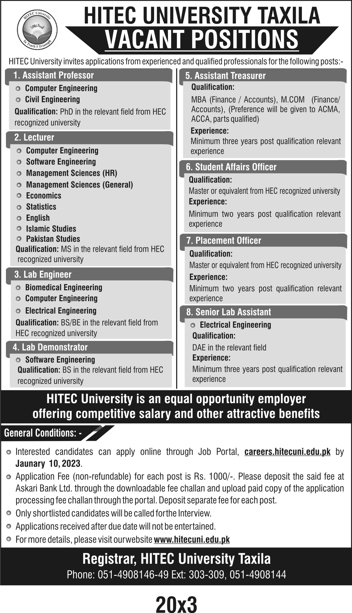 hitec-university-taxila-jobs-2024-apply-online