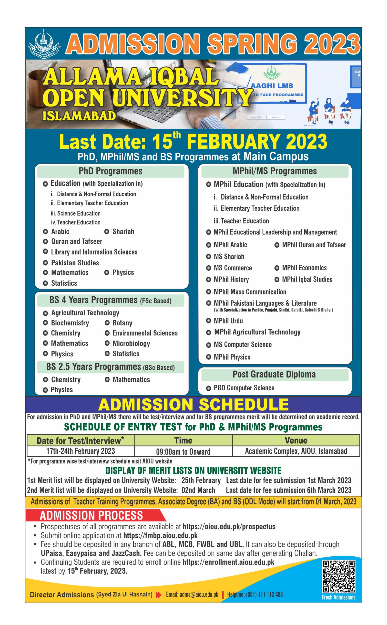 Allama Iqbal Open University Admissions 2023