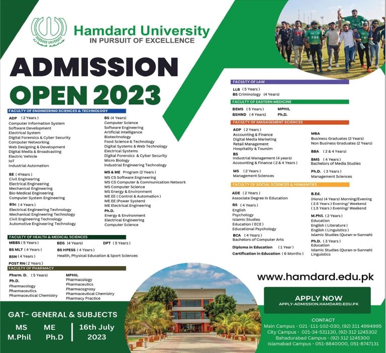 Hamdard University Karachi Admissions 2025