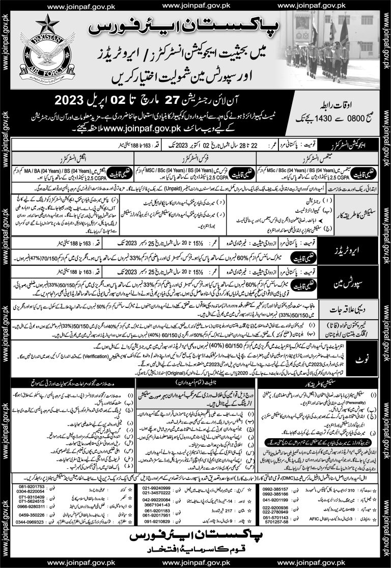 Join Pak Air Force PAF As Aero Traders, Sportsman 2025 Online Registration