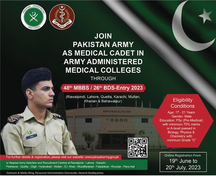 Join Pakistan Army as Medical Cadet in Army Medical Colleges 2023