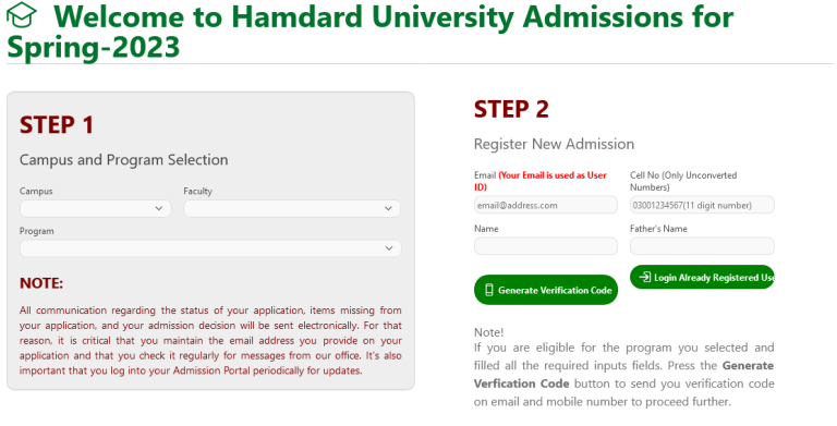 Hamdard University Islamabad Admission 2025 Apply Online