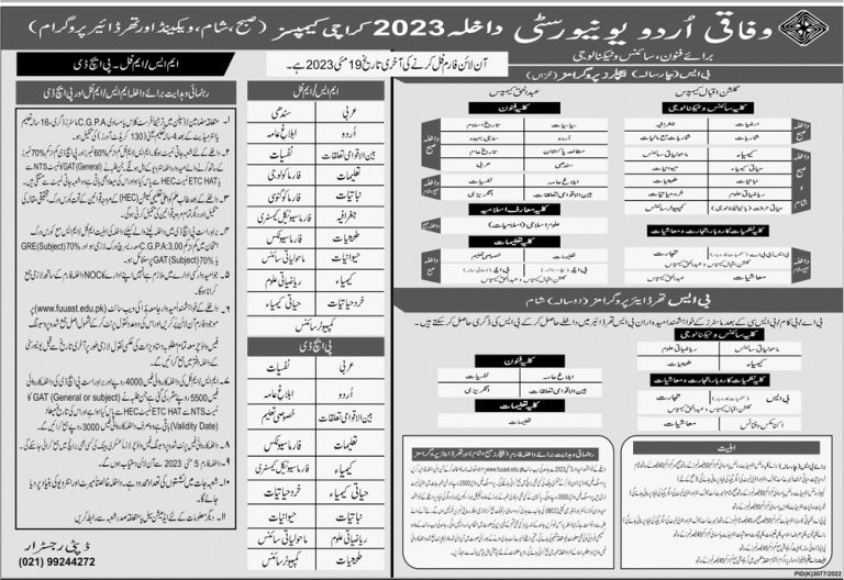 Federal Urdu University FUUAST Karachi Admissions 2025 Morning, Evening