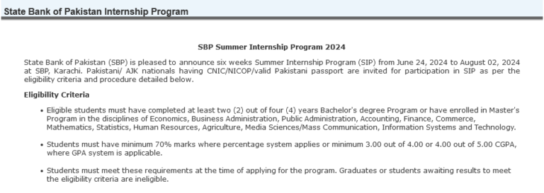 State Bank of Pakistan Internship 2025