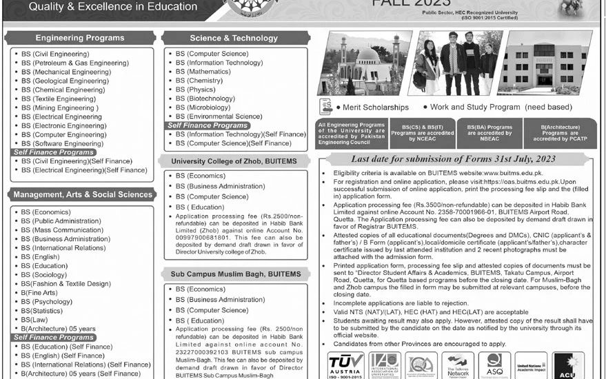 BUITEMS Admission Fall 2023 Admission Form
