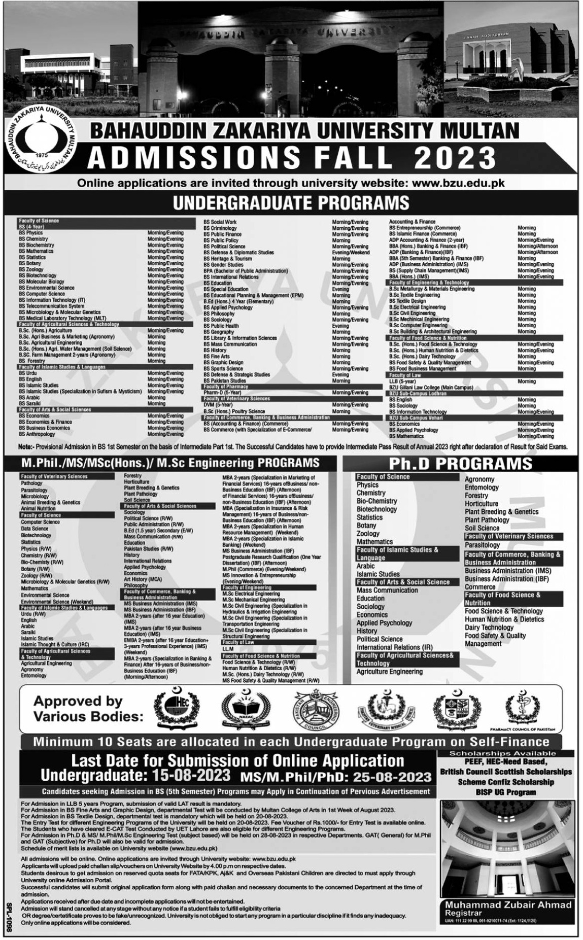 BZU Multan Undergraduate Admissions 2023