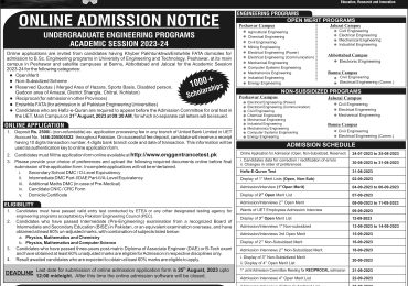 UET Peshawar Undergraduate Admission 2023