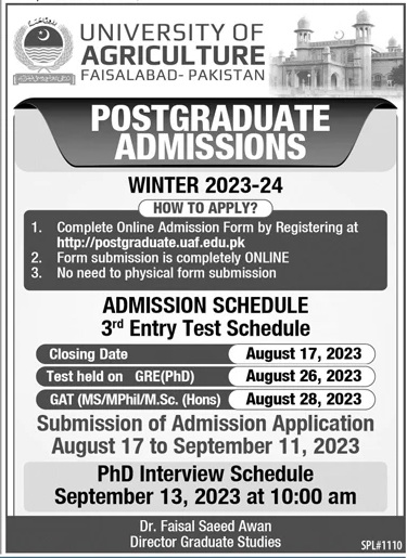 Agriculture University Faisalabad Admission