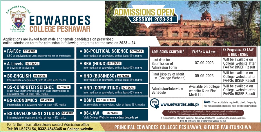 Edwardes College Peshawar Admission 2023