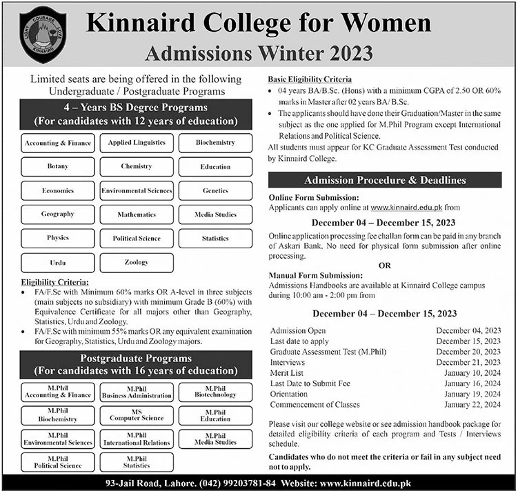 Kinnaird College For Women Admission