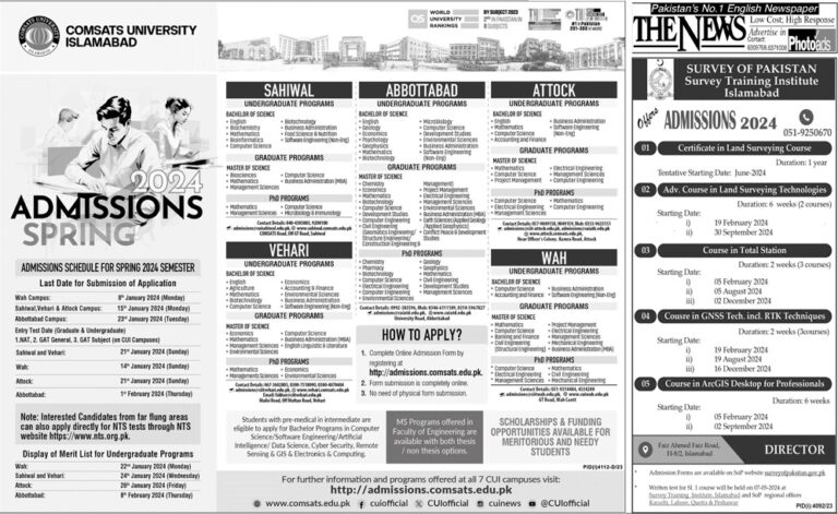 COMSATS Admission 2025 Schedule, Requirement Criteria