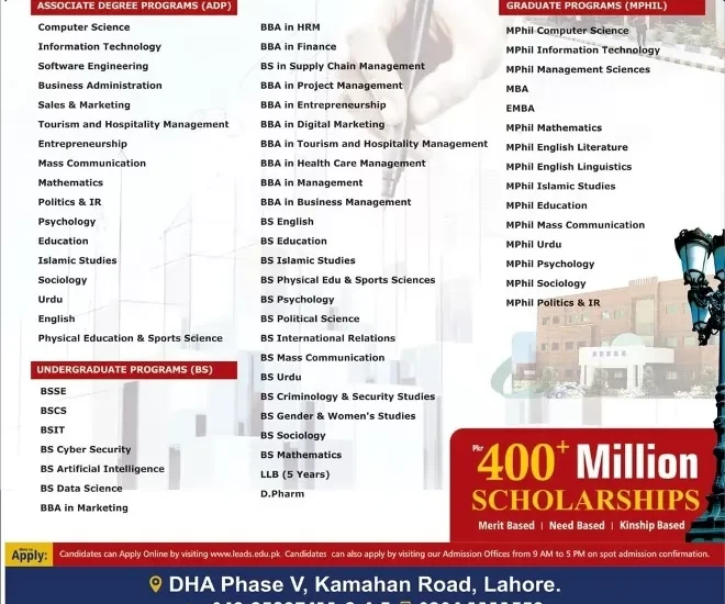 Leads University Lahore Admission 2023 Form