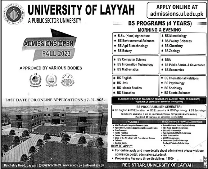 University of Layyah Merit List